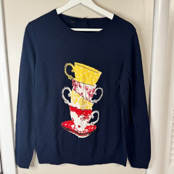 TALBOTS TEACUP WHIMSY COTTON BLEND COTTAGECORE SWEATER SZ M - Picture 1 of 3